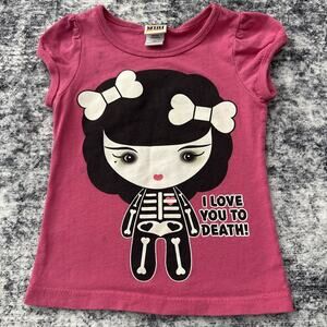 3T Gwen Stefani Harajuku Mini Top No Doubt Lovers Halloween Pink Skeleton Blouse